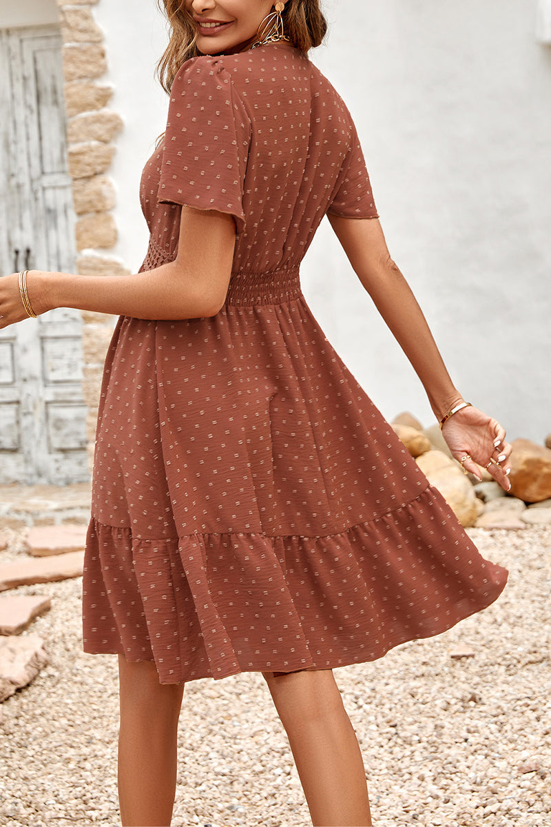 V-neck  Ruffle Sleeve Dress