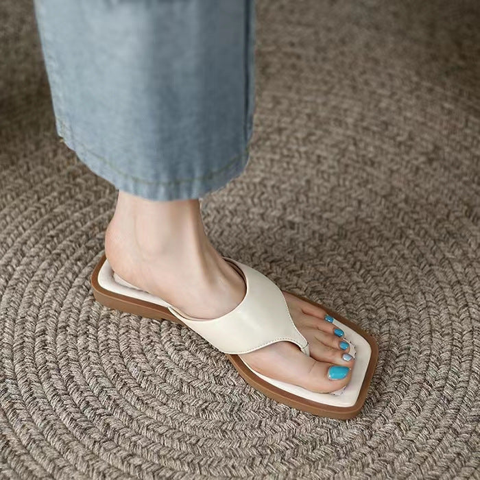 Women's French Style Flat Square Toe Summer Sandals