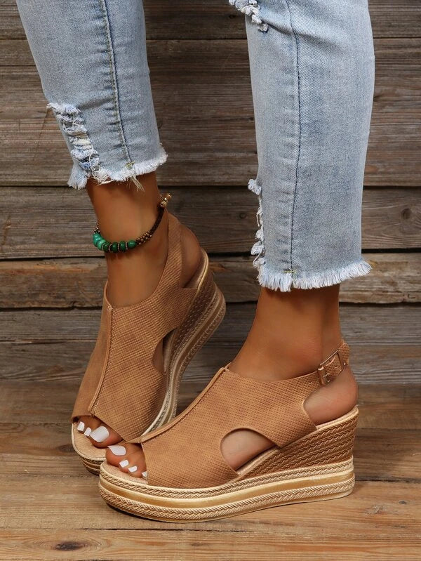 Buckle Detail Slingback Wedge Sandals