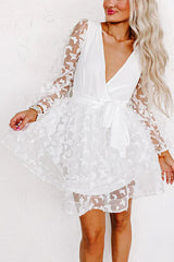 Butterfly Kisses Applique Tulle Patchwork Belt Wrap Mini Dress