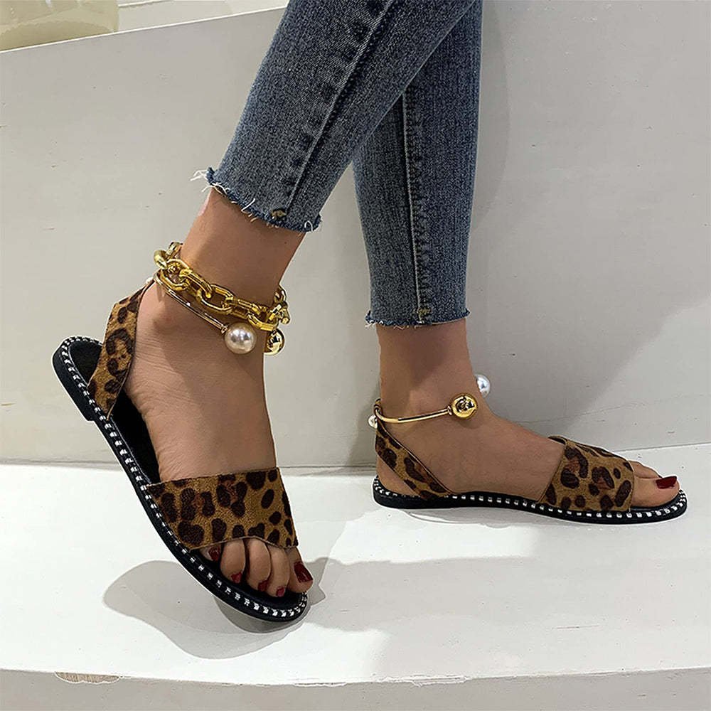 Fashion Casual Open Toe Pearl Decor Flat Sandals