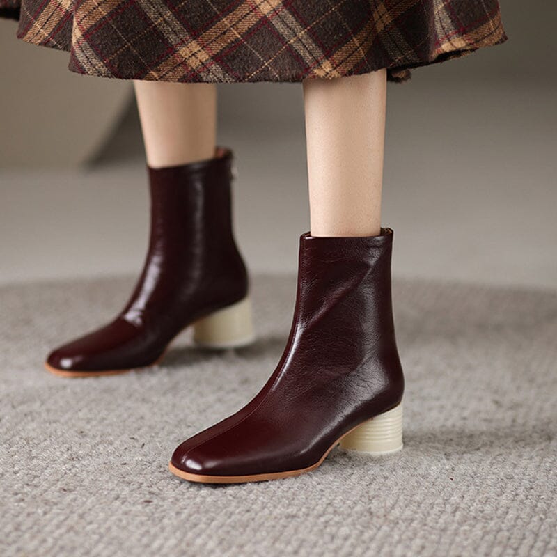 Classic Elegant Glove-Like Ankle Boots Mid Heel Slimming Boots Back Zipper Boots