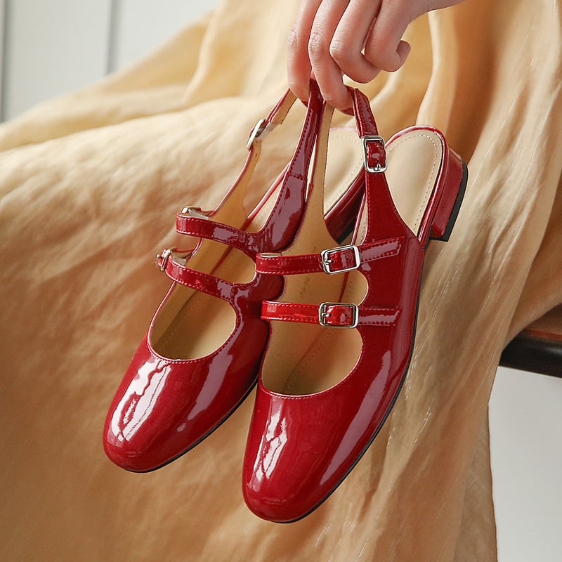 Hortensia Round Toe Block Heels Slingback Shoes
