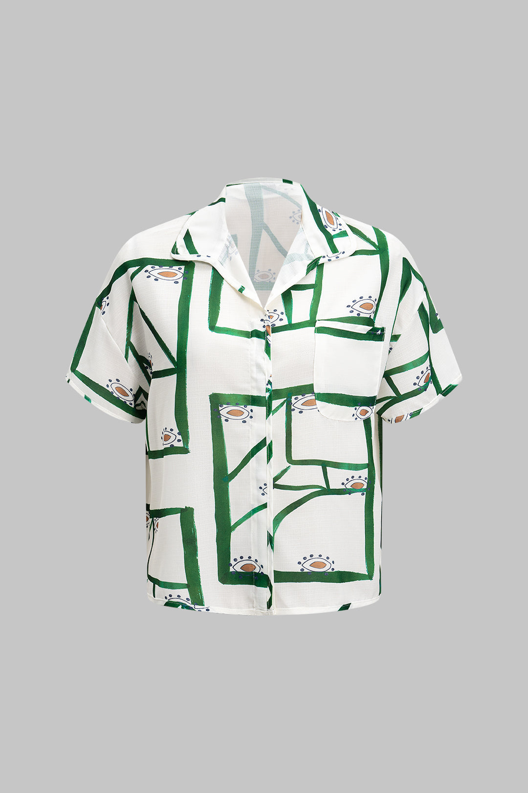 Stripe Contrast Print Pocket Shirt And Drawstring Shorts Set