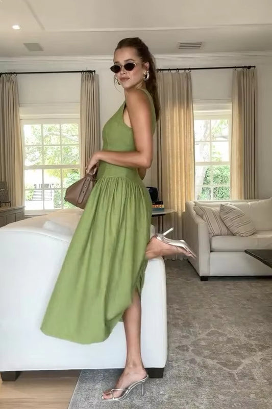 Sexy Sleeveless Slim-Fit Solid Color Temperament Dress