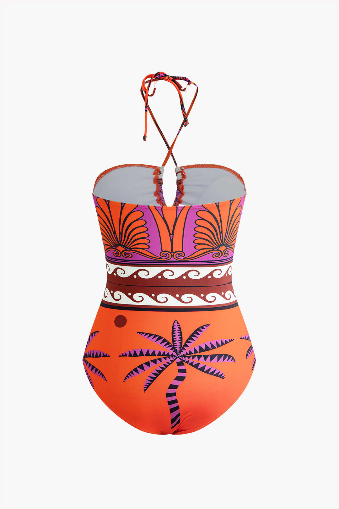 Tropical Print Chiffon Ruched Cut Out Tie Up Tummy Control One-Piece Swimsuit
