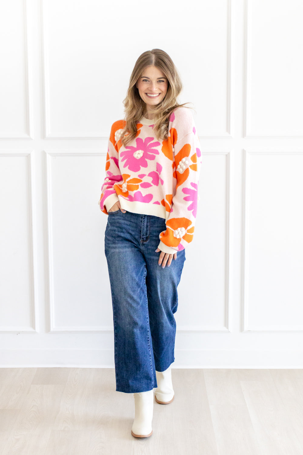 Vintage Bloom Retro Floral Sweater
