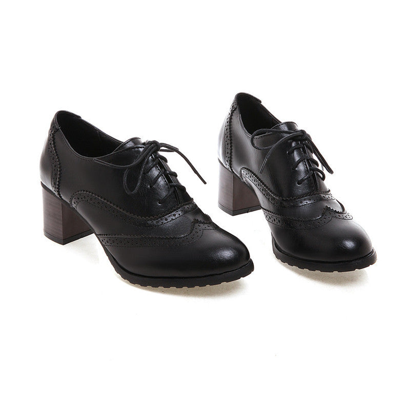 Square Heel Pointed Toe British Oxfords Shoes