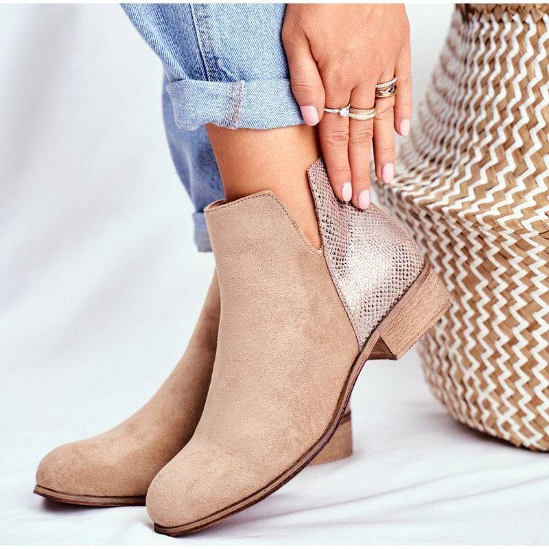 Suede PU Ankle Zipper Boots