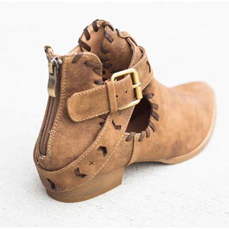 Suede Bcukle Strap Zip Sewing Boots