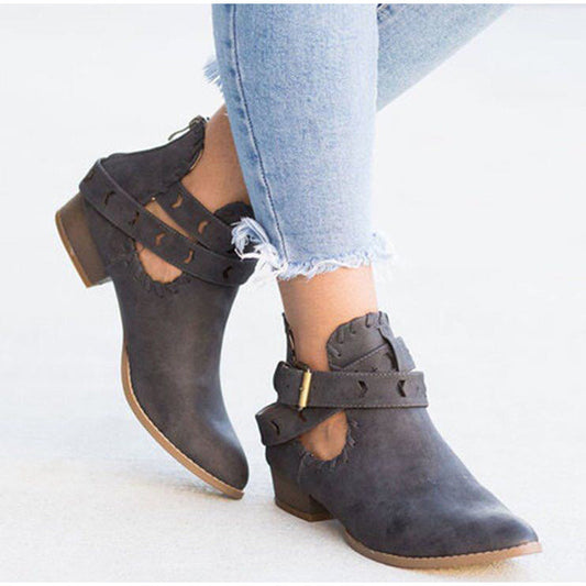 Suede Bcukle Strap Zip Sewing Boots