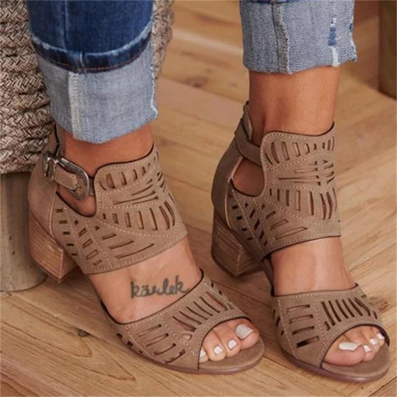 Buckle Peep Toe Hollow Out  Shoes