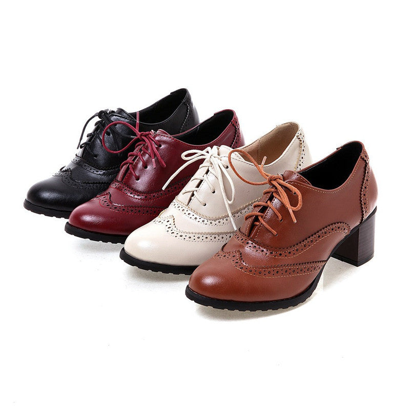 Square Heel Pointed Toe British Oxfords Shoes