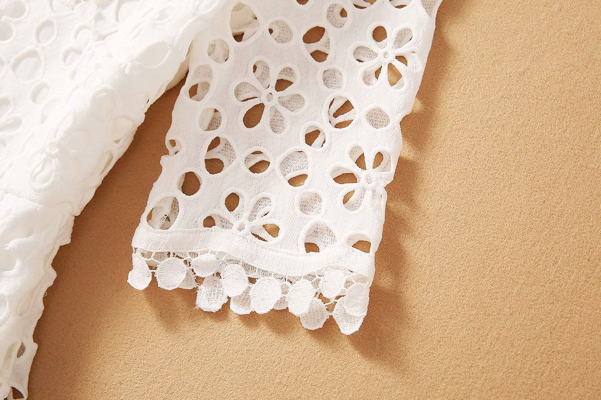 Elegant V-neck cutout crochet Midi Dress