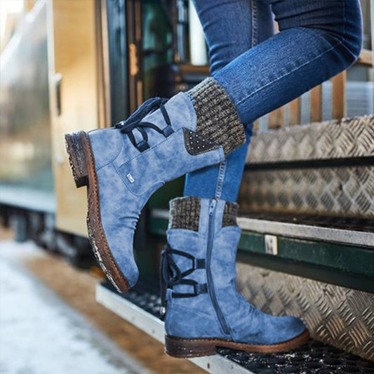 Suede Mid-Calf Tie Up Boot