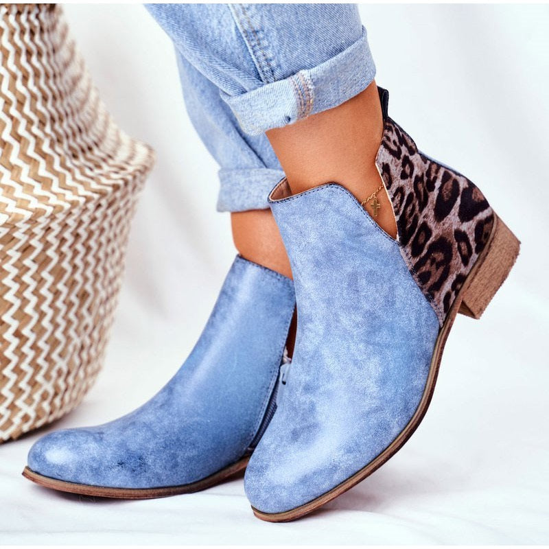 Suede PU Ankle Zipper Boots