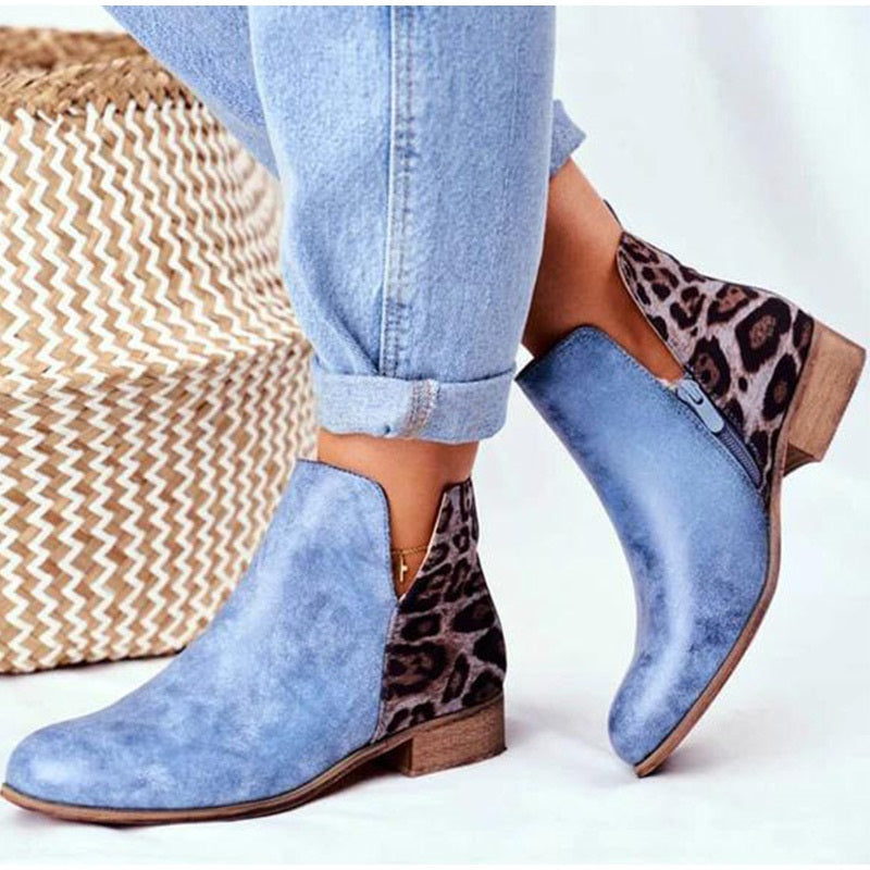 Suede PU Ankle Zipper Boots