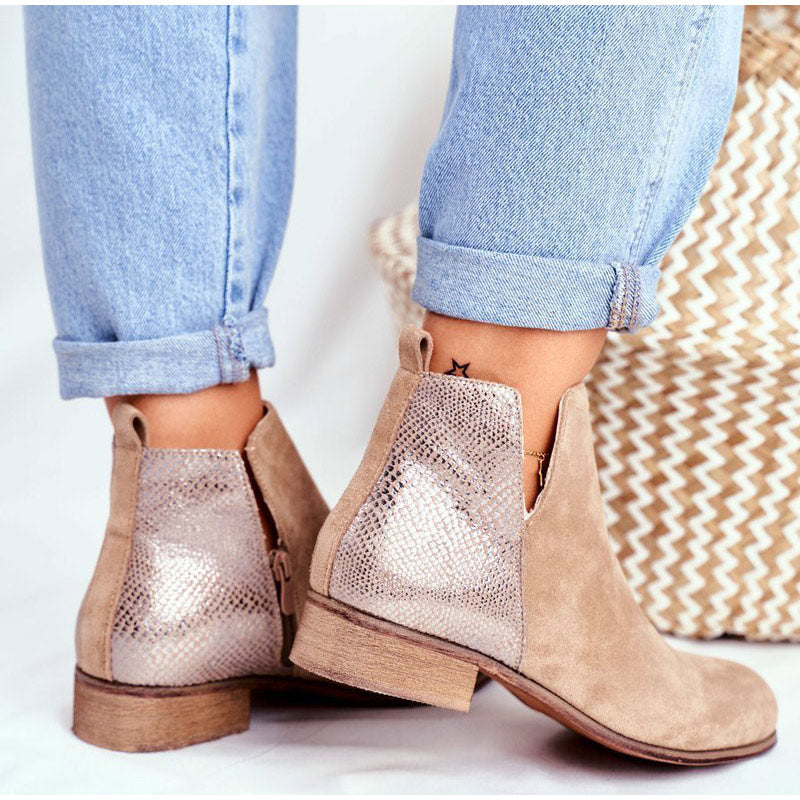 Suede PU Ankle Zipper Boots