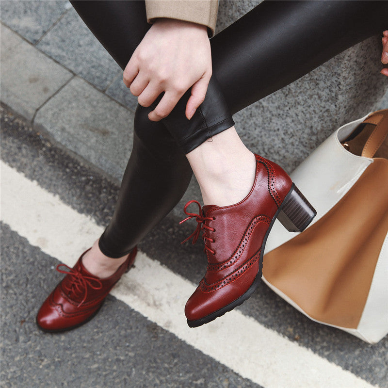 Square Heel Pointed Toe British Oxfords Shoes