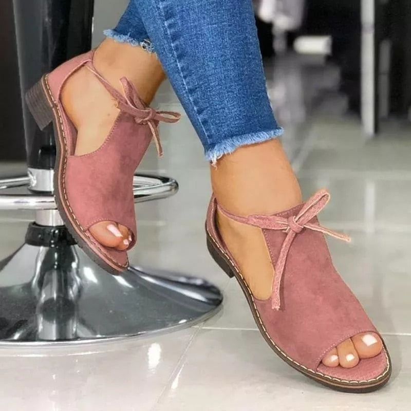 Solid Color Bow Tie Flat-heel Sandals