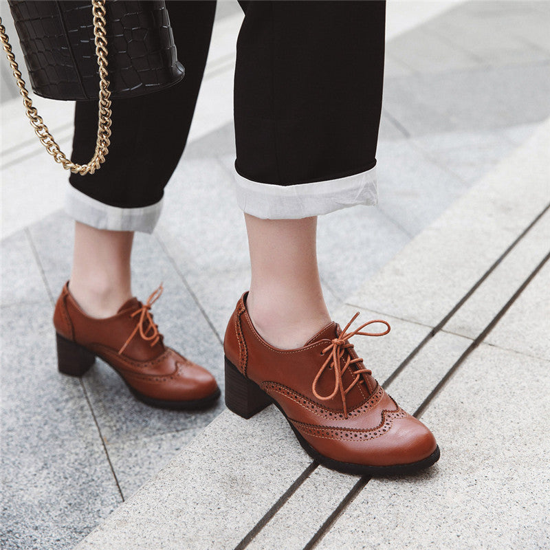 Square Heel Pointed Toe British Oxfords Shoes
