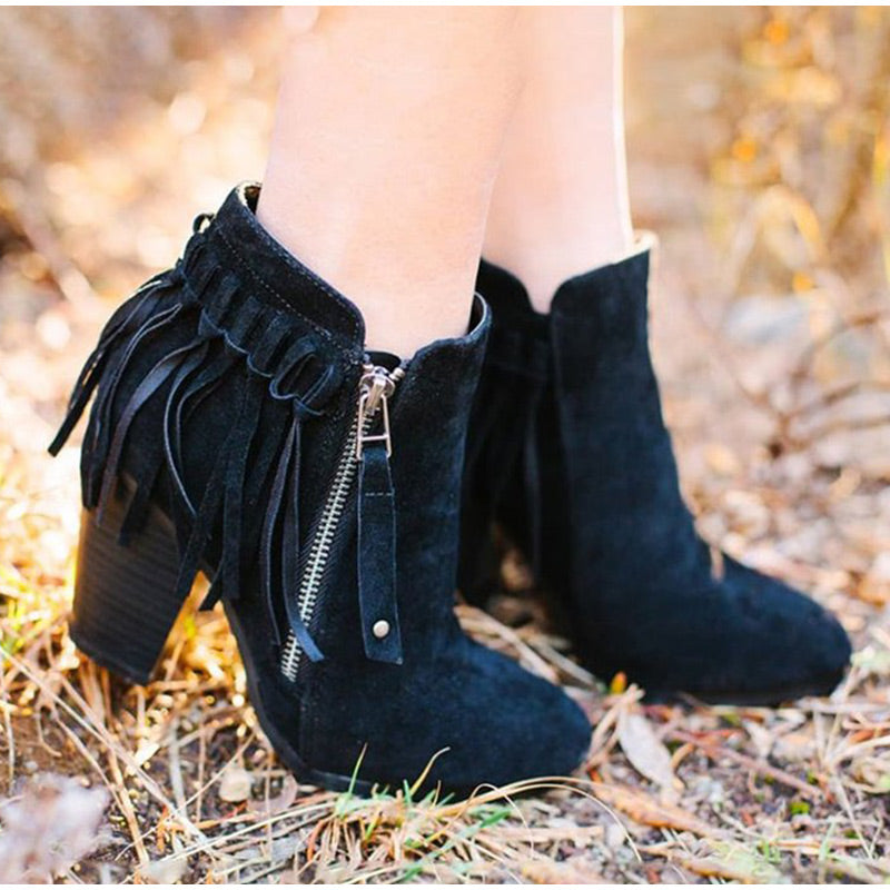 Tassel Zipper Seude Ankle Boots