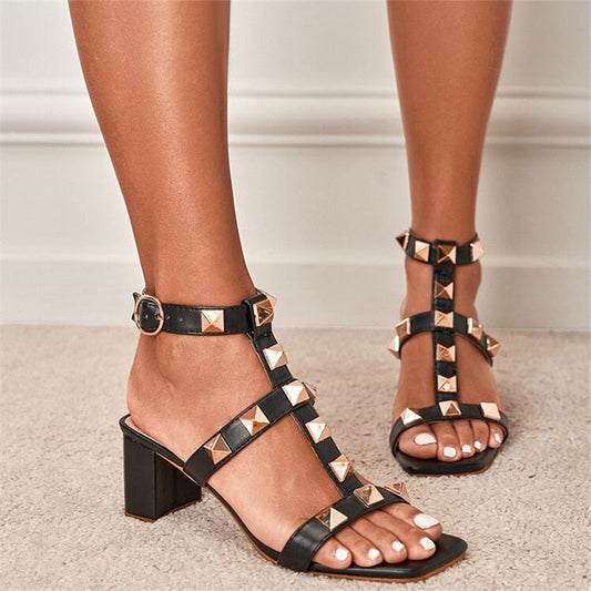Rivet Square High Heels Sandals