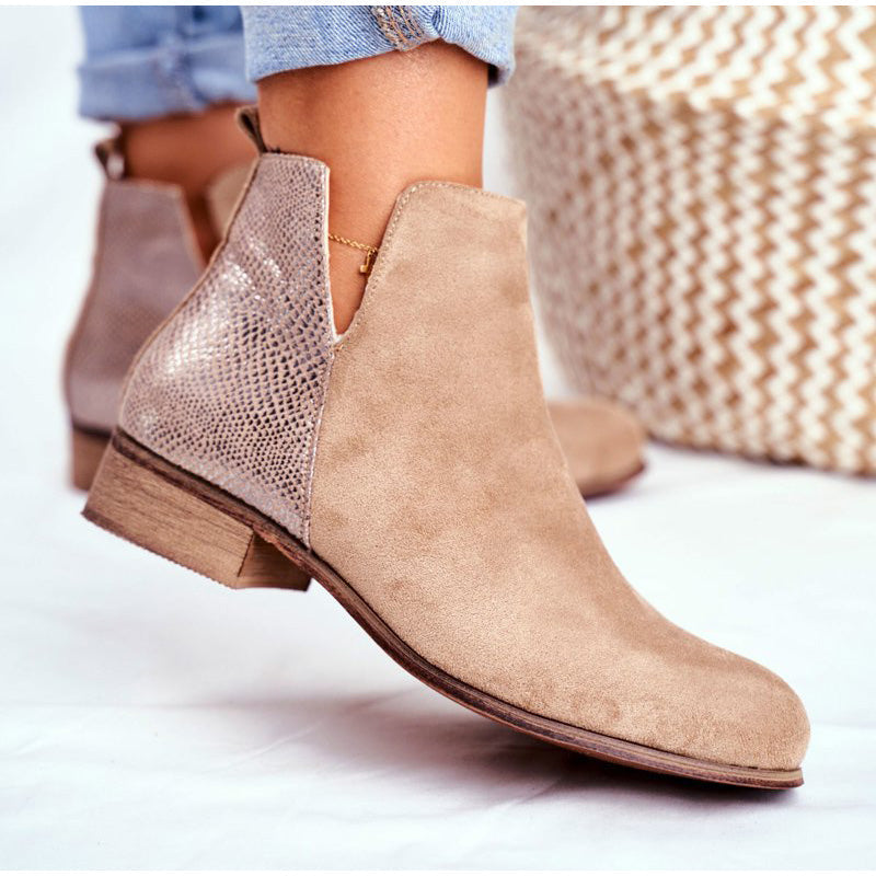 Suede PU Ankle Zipper Boots