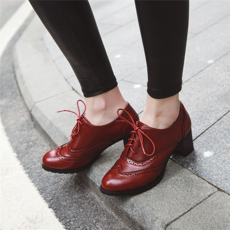 Square Heel Pointed Toe British Oxfords Shoes