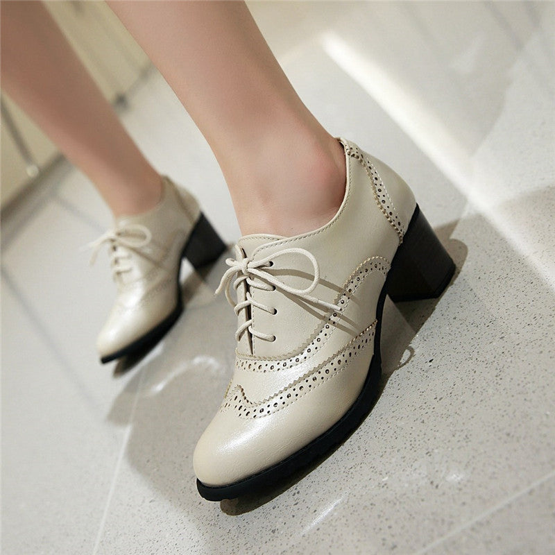 Square Heel Pointed Toe British Oxfords Shoes