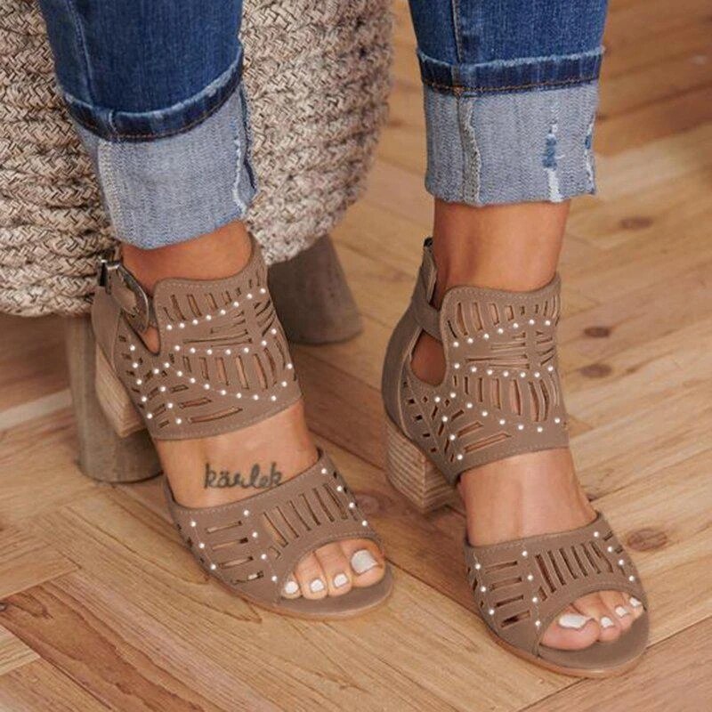 Buckle Peep Toe Hollow Out  Shoes