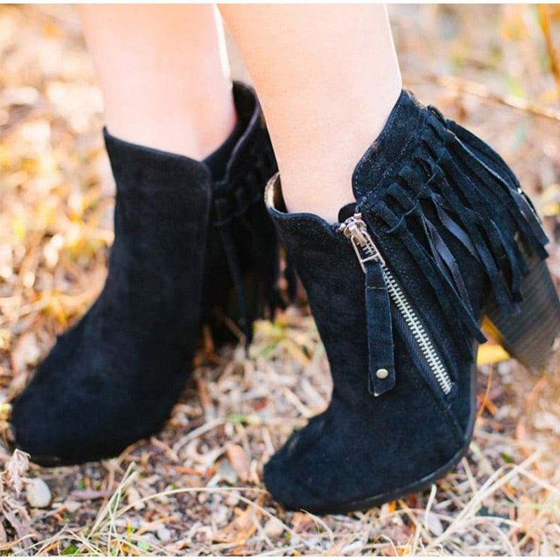 Tassel Zipper Seude Ankle Boots