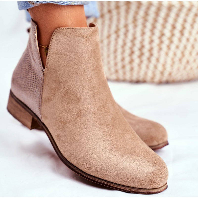 Suede PU Ankle Zipper Boots