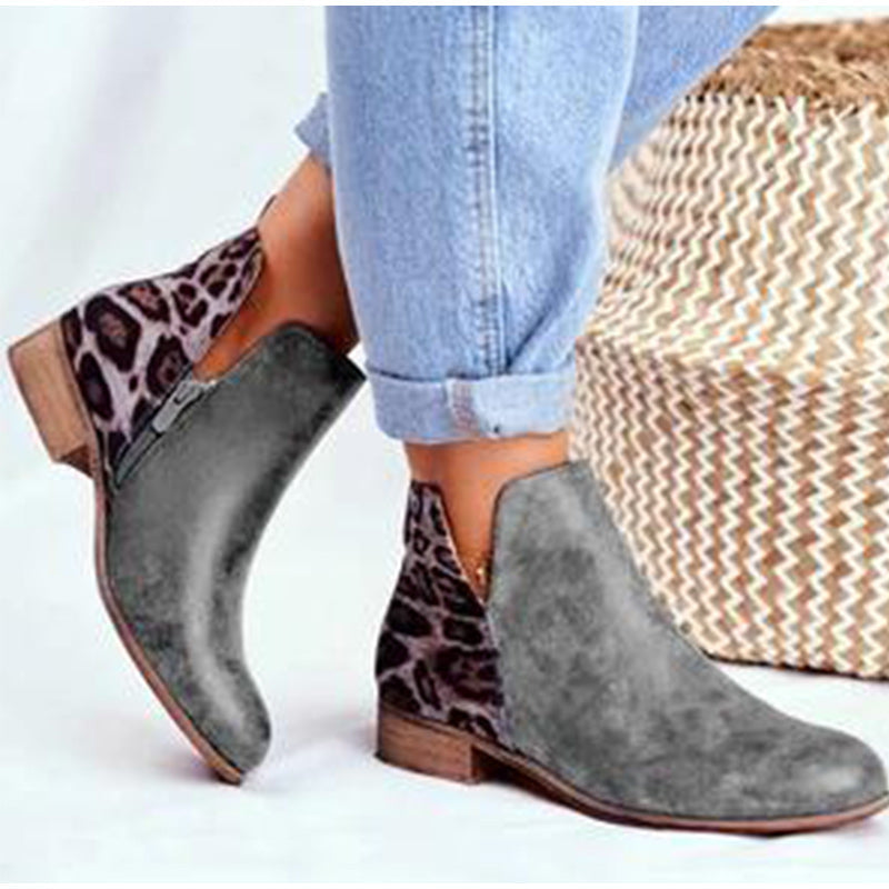 Suede PU Ankle Zipper Boots
