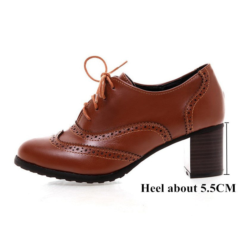 Square Heel Pointed Toe British Oxfords Shoes