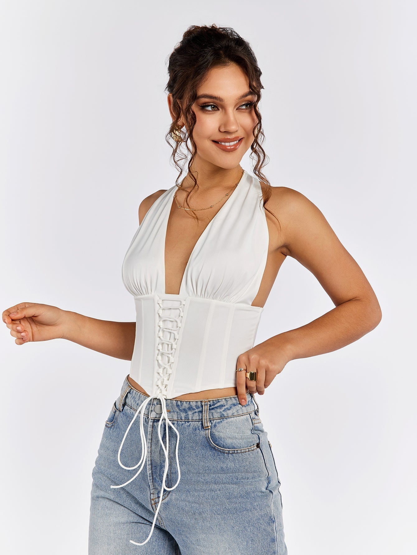 Halter Crisscross Front Zipper Back Top