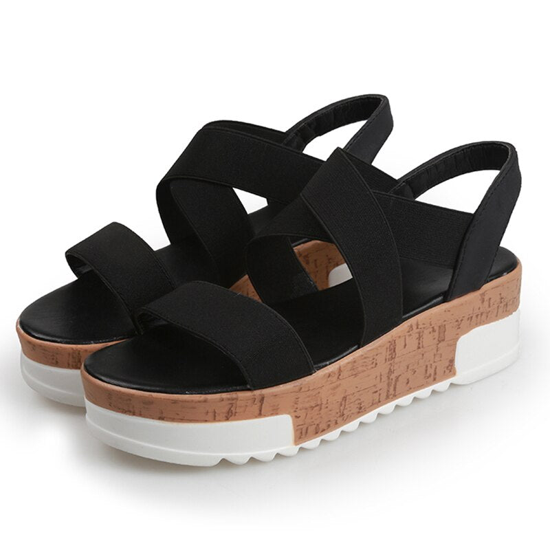 Stretch Fabric Platform Flat Sandals
