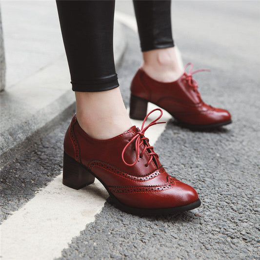 Square Heel Pointed Toe British Oxfords Shoes