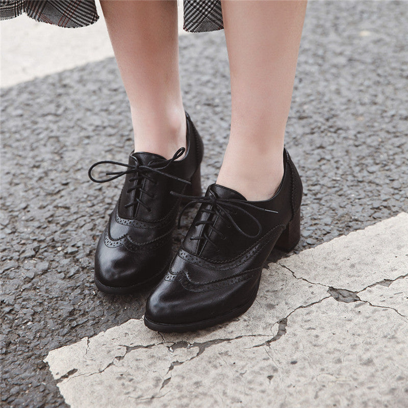 Square Heel Pointed Toe British Oxfords Shoes