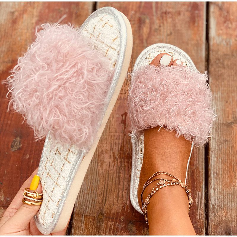 Warm Short Furry Plush Indoor Slippers