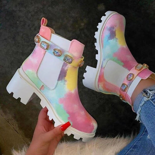 Square Heel Rhinestone Non-slip Boots
