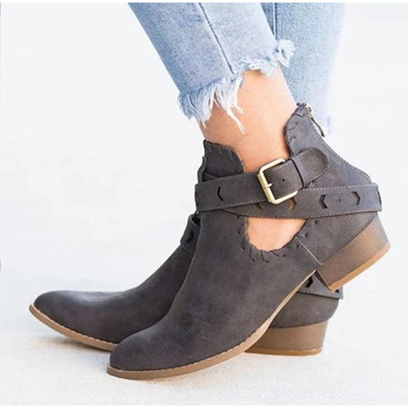 Suede Bcukle Strap Zip Sewing Boots
