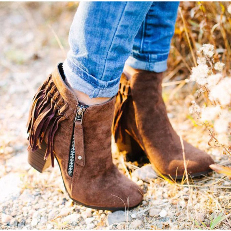 Tassel Zipper Seude Ankle Boots