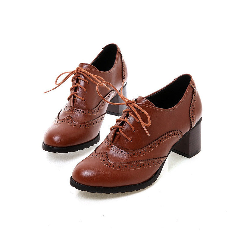 Square Heel Pointed Toe British Oxfords Shoes