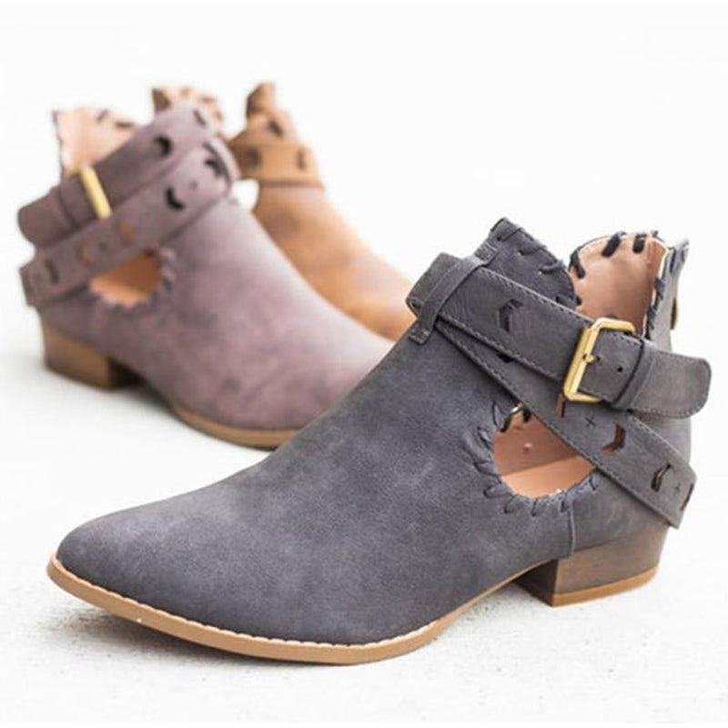 Suede Bcukle Strap Zip Sewing Boots
