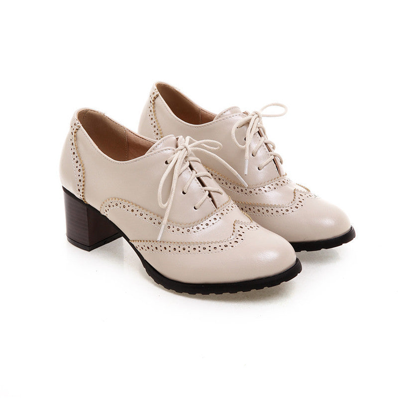 Square Heel Pointed Toe British Oxfords Shoes
