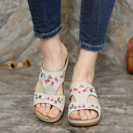 Flower Platform Colorful Ethnic Flat Slippers