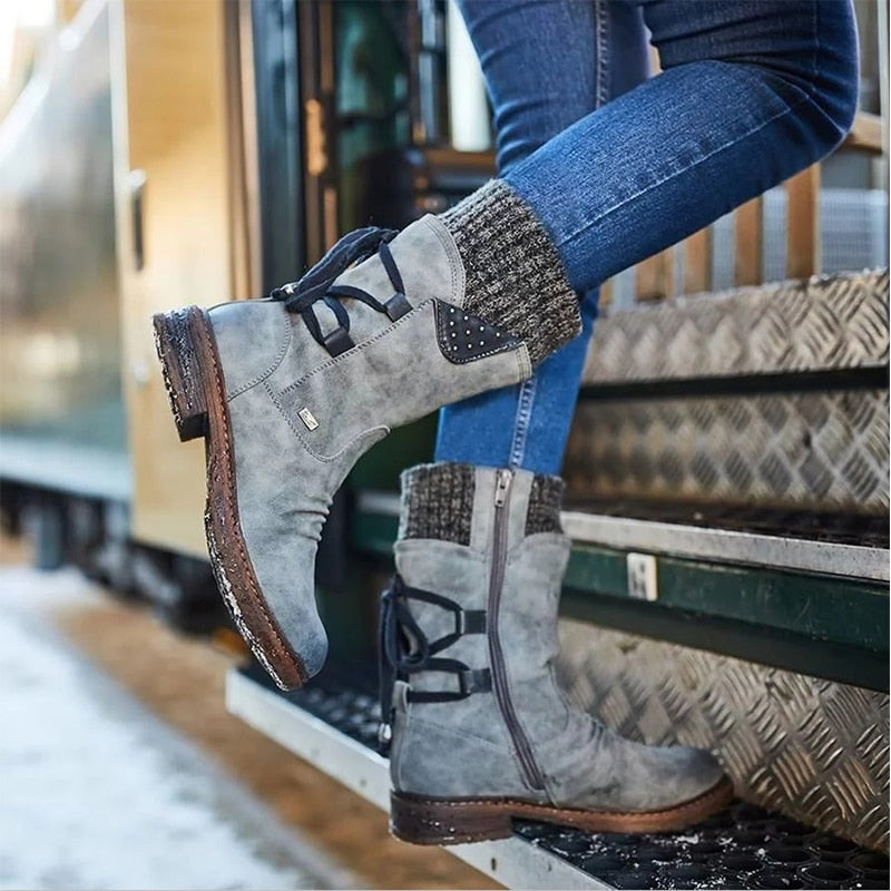 Suede Mid-Calf Tie Up Boot