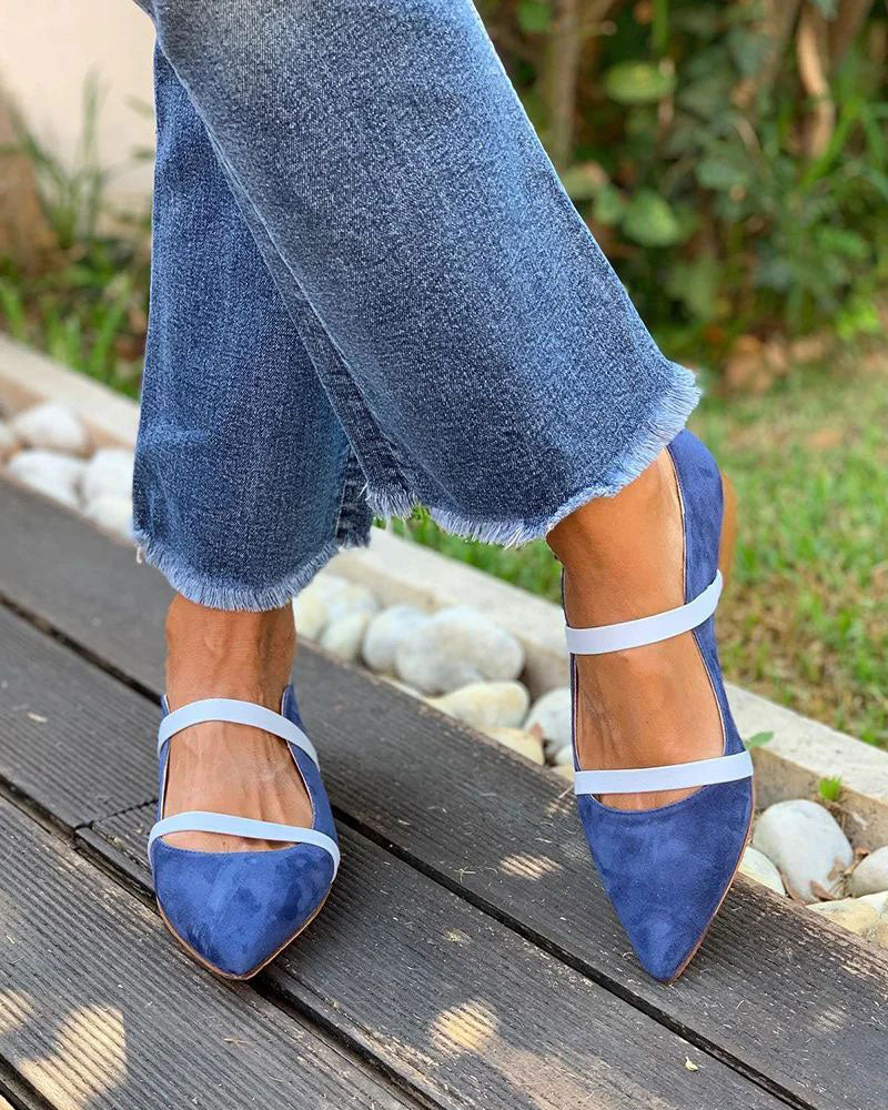 Pointed toe double-strap suede Mary Janes