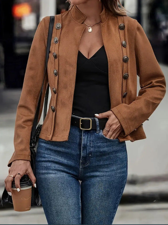 Vintage Double Breasted Cropped Suede Jacket